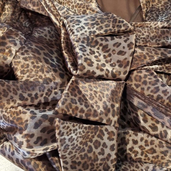 Vintage 90s Leopard Print Satin Faux Wrap Blouse Long Sleeve Leopard Print Sz M - Picture 7 of 12